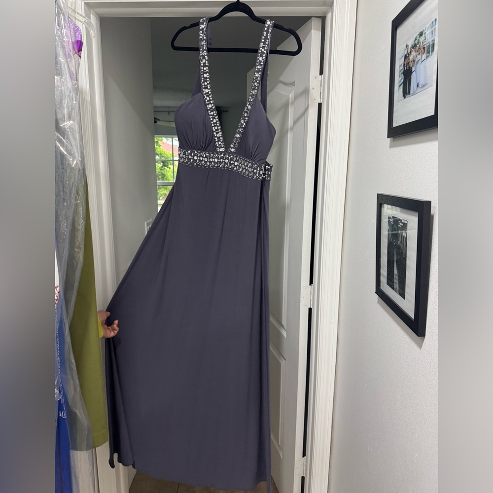 Night Way Collections Gray Embellished Prom Gown
